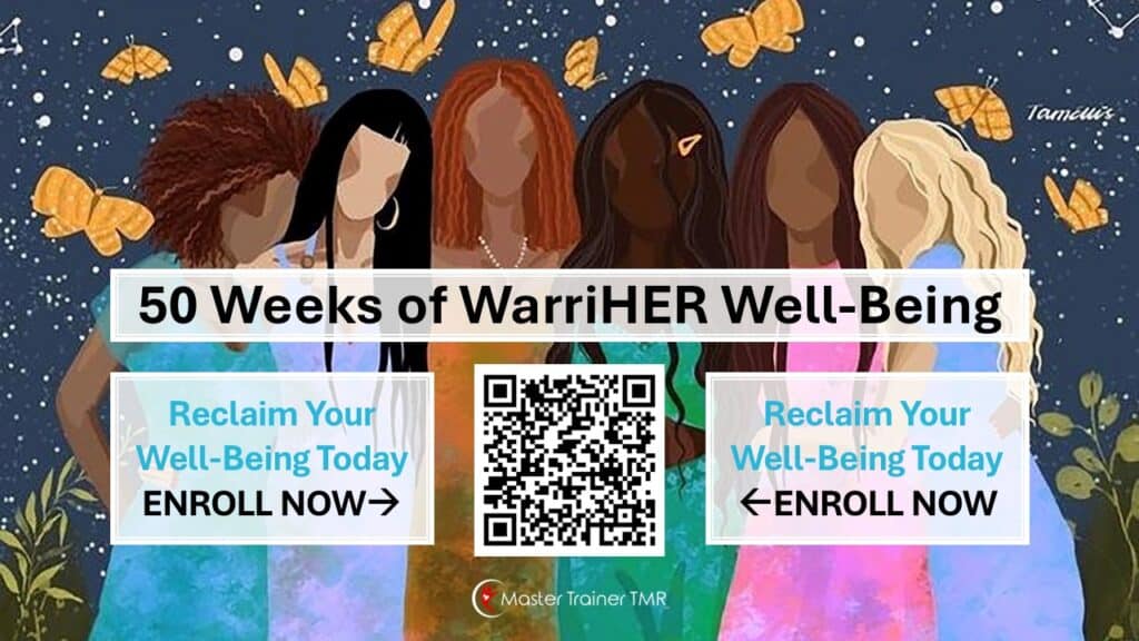 Inclusive image of a diverse group or women embracing with enrollment text and QR code