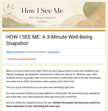 How I See Me Free Well-Being Snapshot450 Screenshot of the How I See Me Free Well-Being Snapshot